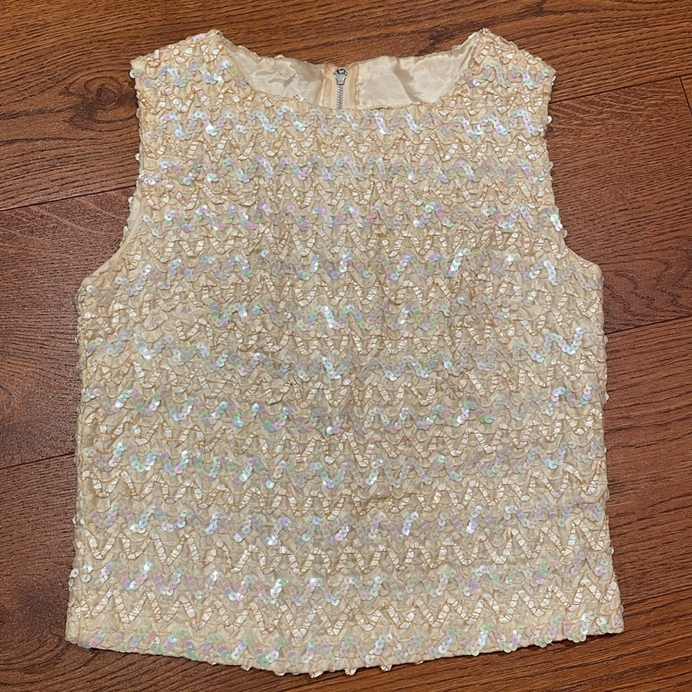 VINTAGE sequined pearlescent sleeveless pastel XS top